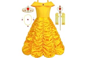 Aoiviss Princess Dress for Girls Off Shoulder Layered Yellow Princess Dress Up Clothes with Accessories Halloween Cosplay