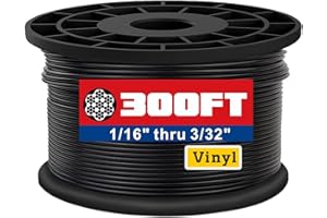 WIROPE DEPOT Black Vinyl Coated Wire Rope - 304 Stainless Steel,1/16 Inch Overmolded to 3/32 Inch for Globe String Lights Hanging,Clotheslines,Outdoor Light Guide Wire(300ft)