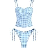 ZAFUL 2026 Tankini Swimsuits for Women Mesh Hollow-Out Tank Style Bow Knotted Decor Tie Side High Cut Tankini Set