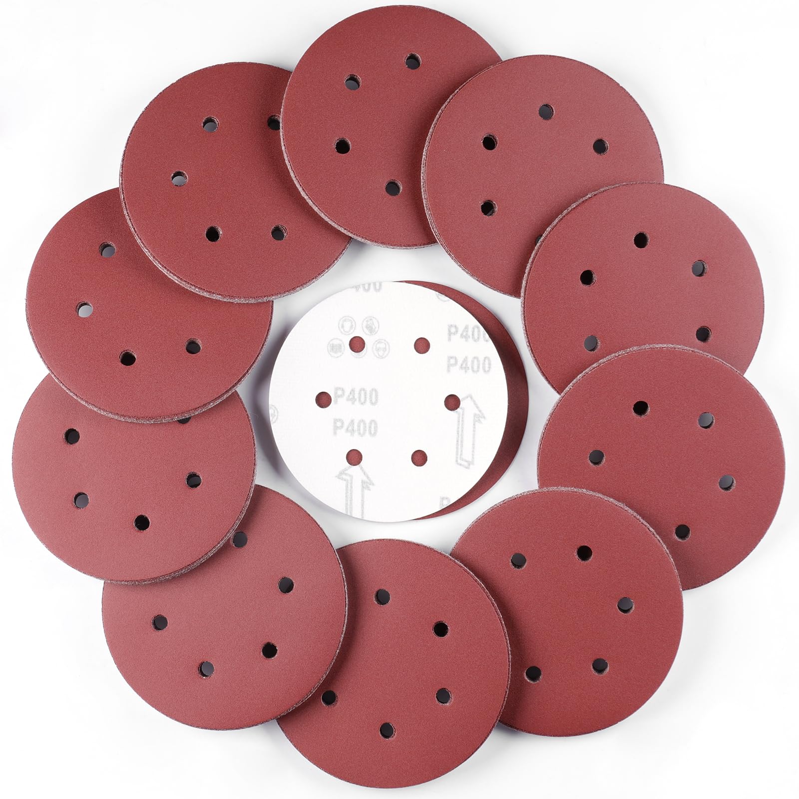 Sruhrak 100 Pcs Sanding Discs, 150mm Sanding Pads Set Hook and Loop 400 Grits Sandpaper for Random Orbital Sander