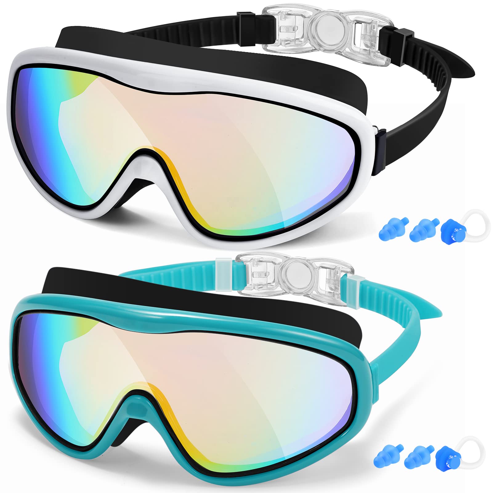 EasYoung Adult Swim Goggles, 2-Pack Wide View Swim Goggles for Men Women Youth Teen, Anti-Fog, UVProtection, Over 15 Years