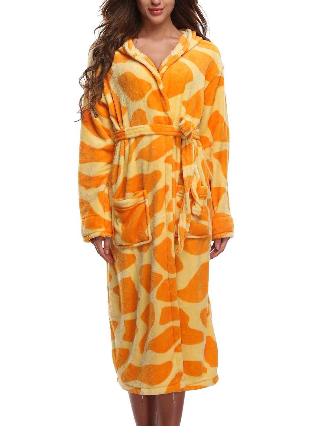 1stmall Fleece Robe, Long Hooded Bathrobe for Women's with Soft Velvet Bathrobe