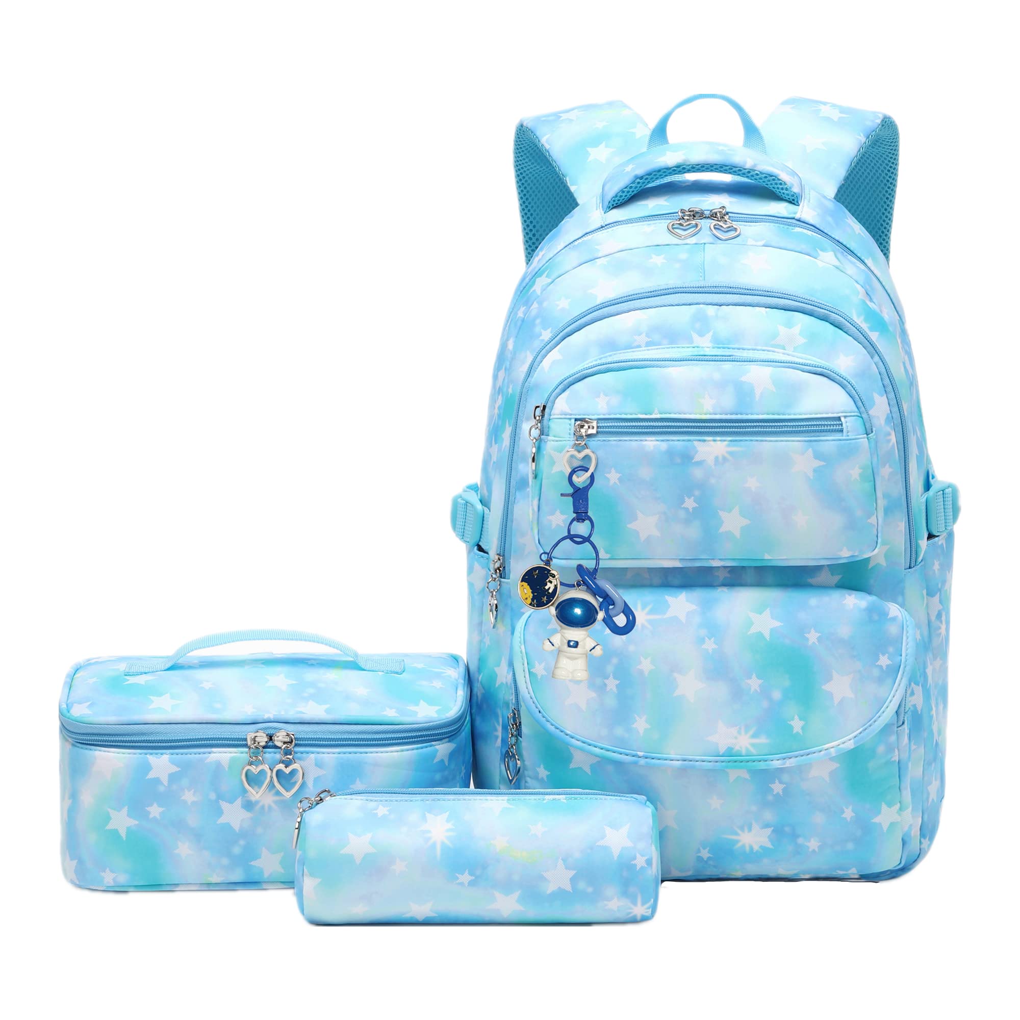 3Pcs Gradient Star Backpack Set for Girls with Lunchbox ＆ Pencil Case, Star Print Girls Backpack School Bag and Lunch Bag Set — image 1