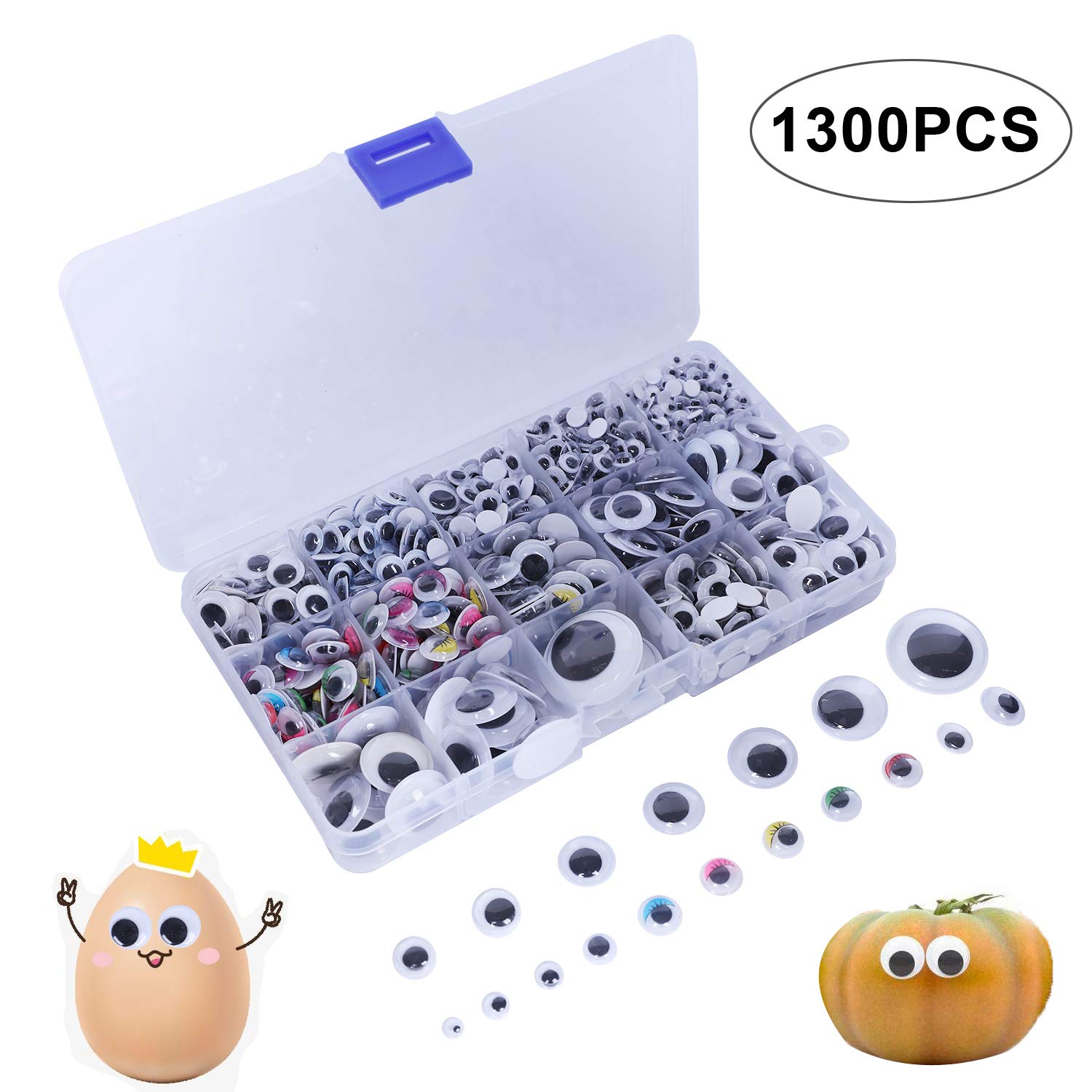 DesignerBox 1300 PCS Self-adhesive Wiggle Eyes Stickers, Plastic Self-adhesive Wobbly Googly Wiggle Eyes for DIY Craft Scrapbooking Accessories,Teddy Bear Doll Making Toys Eyes (Assorted Sizes)