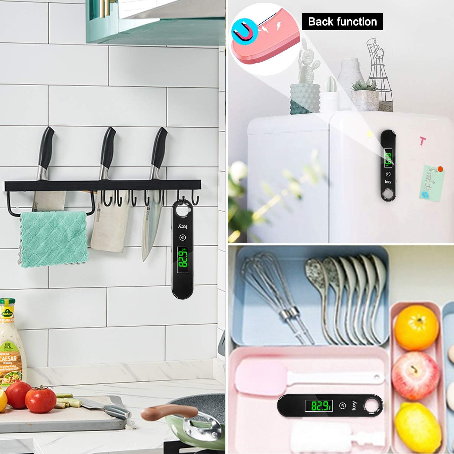 KCY Ultra Fast Thermocouple Digital Instant Read Meat Thermometer, Best Waterproof Thermometer for Kitchen, Cooking Food, BBQ, Grill and Oil Deep Fry Candy (Black): Kitchen & Dining