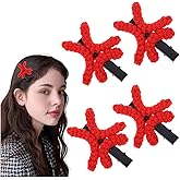 Shimmeroo 4Pcs Red Fun Hair Clips for Women Girls,Plush Angry Decora Hair Clips Duckbill Barrette Accessories Red Barrettes for Women
