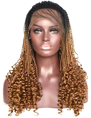 Amazon Com Bluple Twist Braids With Curly End Lace Front Wig 1b