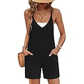 Ekouaer Rompers for Women Summer Casual Sleeveless Spaghetti Strap Jumpsuit Ribbed Shorts Overalls with Pockets