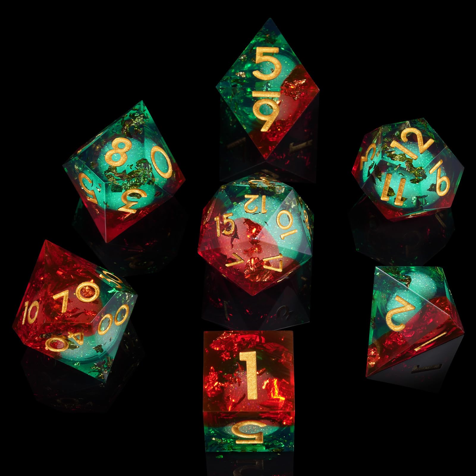 ORUZA 7 PCS Polyhedral Liquid Core DND Dice, Resin Sharp Edge Quicksand D&D Dice Set for Dungeons and Dragons RPG MTG Role Playing Game Dice D20 D12 D10 D8 D6 D4 D%