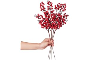 Lvydec 4 Pack Artificial Red Berry Stems Clearance - 19.5 Inch Christmas Holly Berry Branches for Holiday Home Decor and Crafts