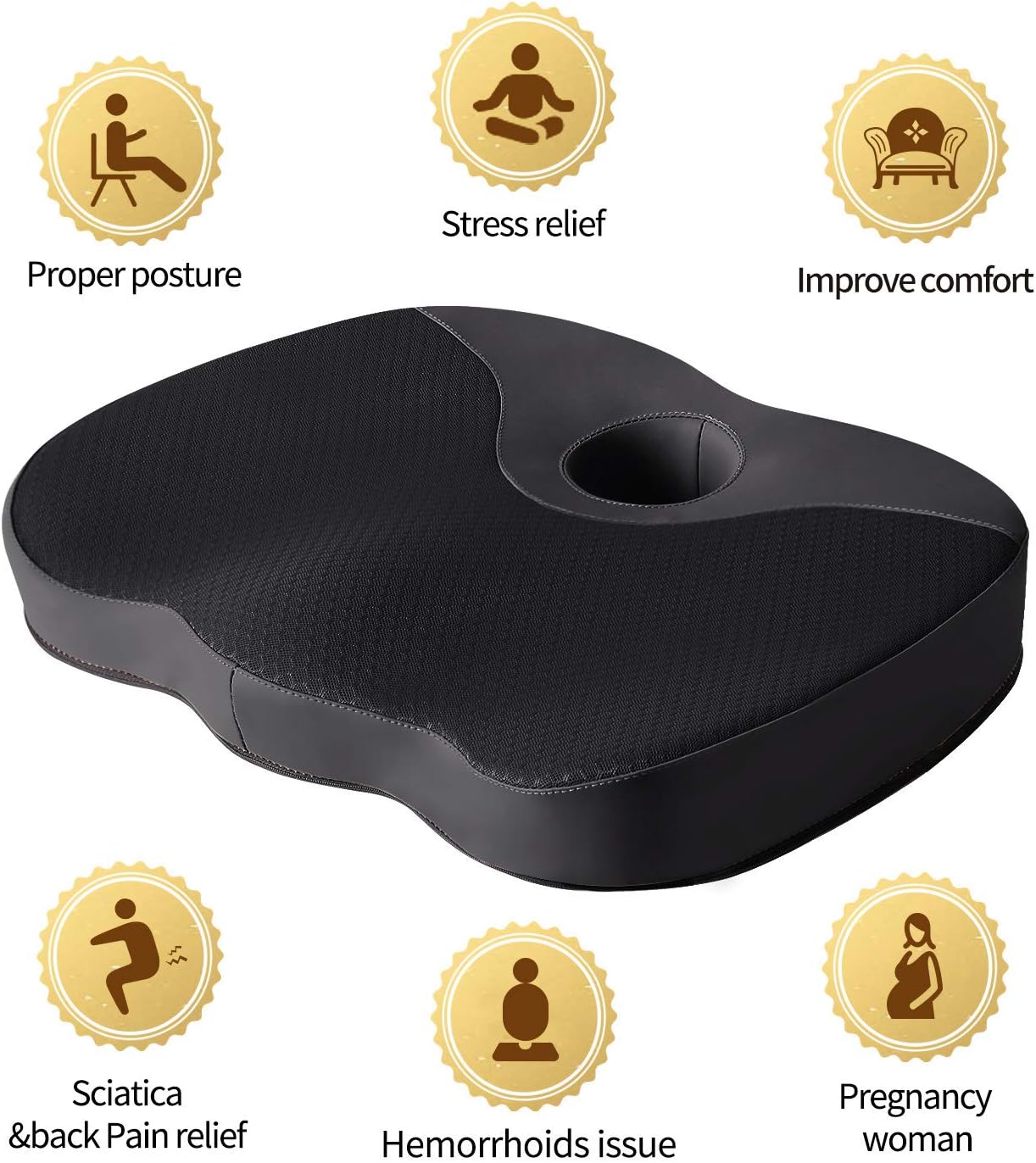 OLYDON Memory Foam Sciatica Donut Pillow for Sitting,Tailbone (Coccyx) and Lower Back Pain Relief Cushion,for Office Chair,Wheelchair,car,etc. (Black): Health & Personal Care
