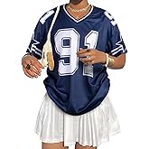 Jersey Shirts for Women Y2k Graphic Tees V Neck Baggy Streetwear Number Oversized T Shirt Summer Tops