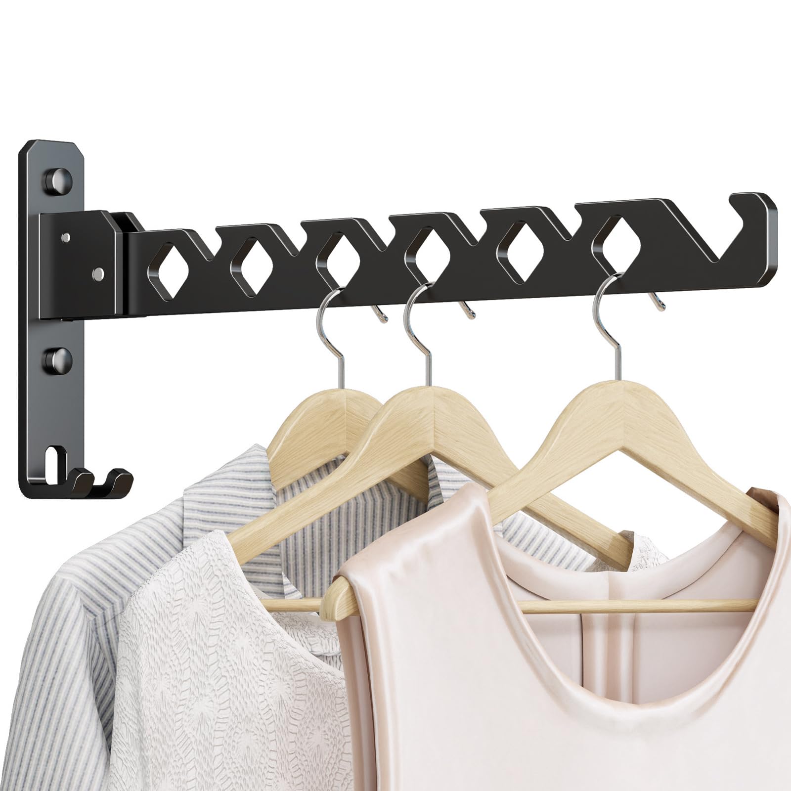 dancrul Wall Mounted Clothes Drying Rack, Wall Clothes Hanger Foldable, Laundry Hanger Hook For Bathroom, Wall Clothes Rack Indoor, Perfect For Small Spaces, Matte Black