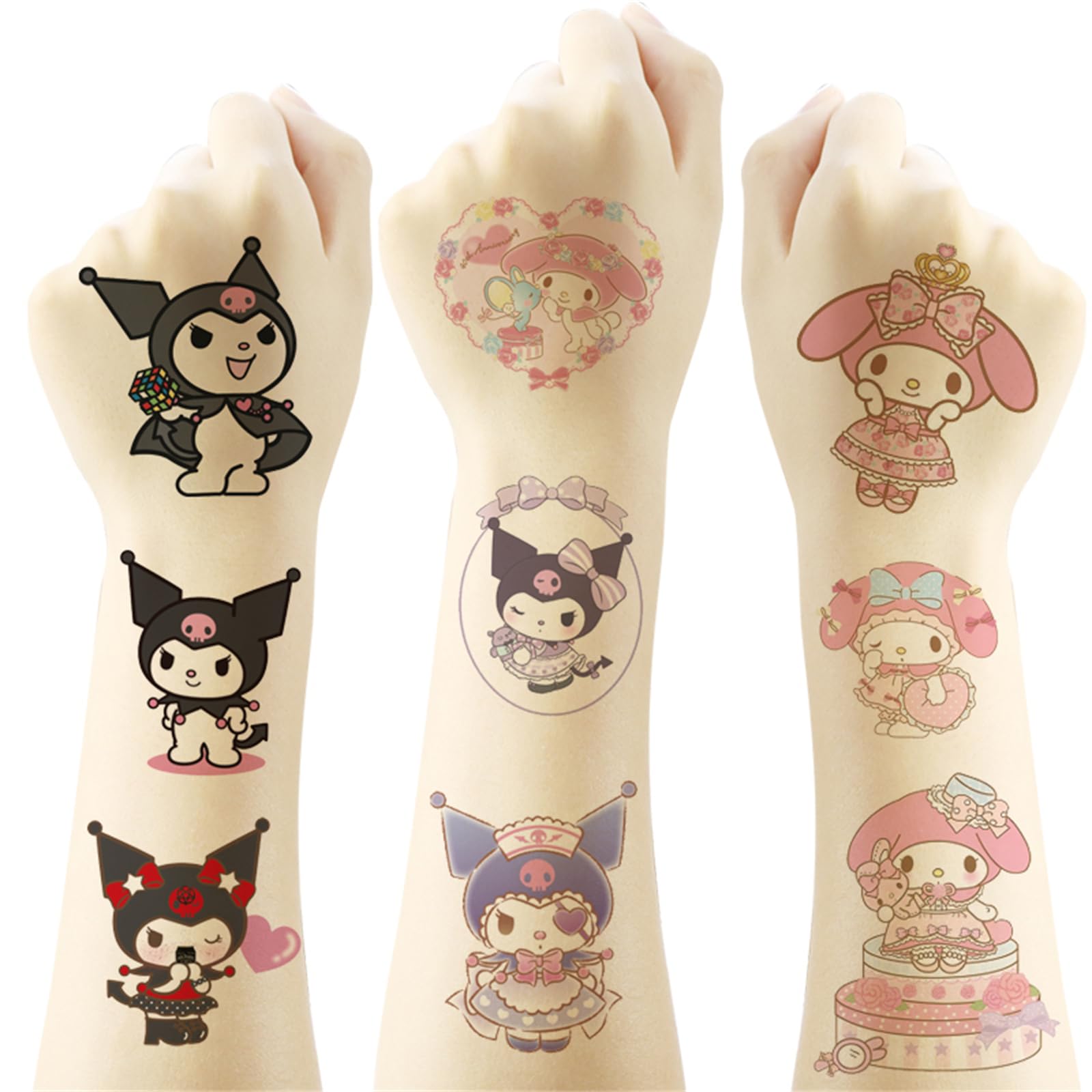 Photo 1 of 40 Sheets Kuromi and Melody Temporary Tattoos Birthday Themed Party Supplies Favors Cartoon Cute Non Repetitive Waterproof Sticker for Kids Boys Home Activity Class Prizes Carnival Christmas Rewards