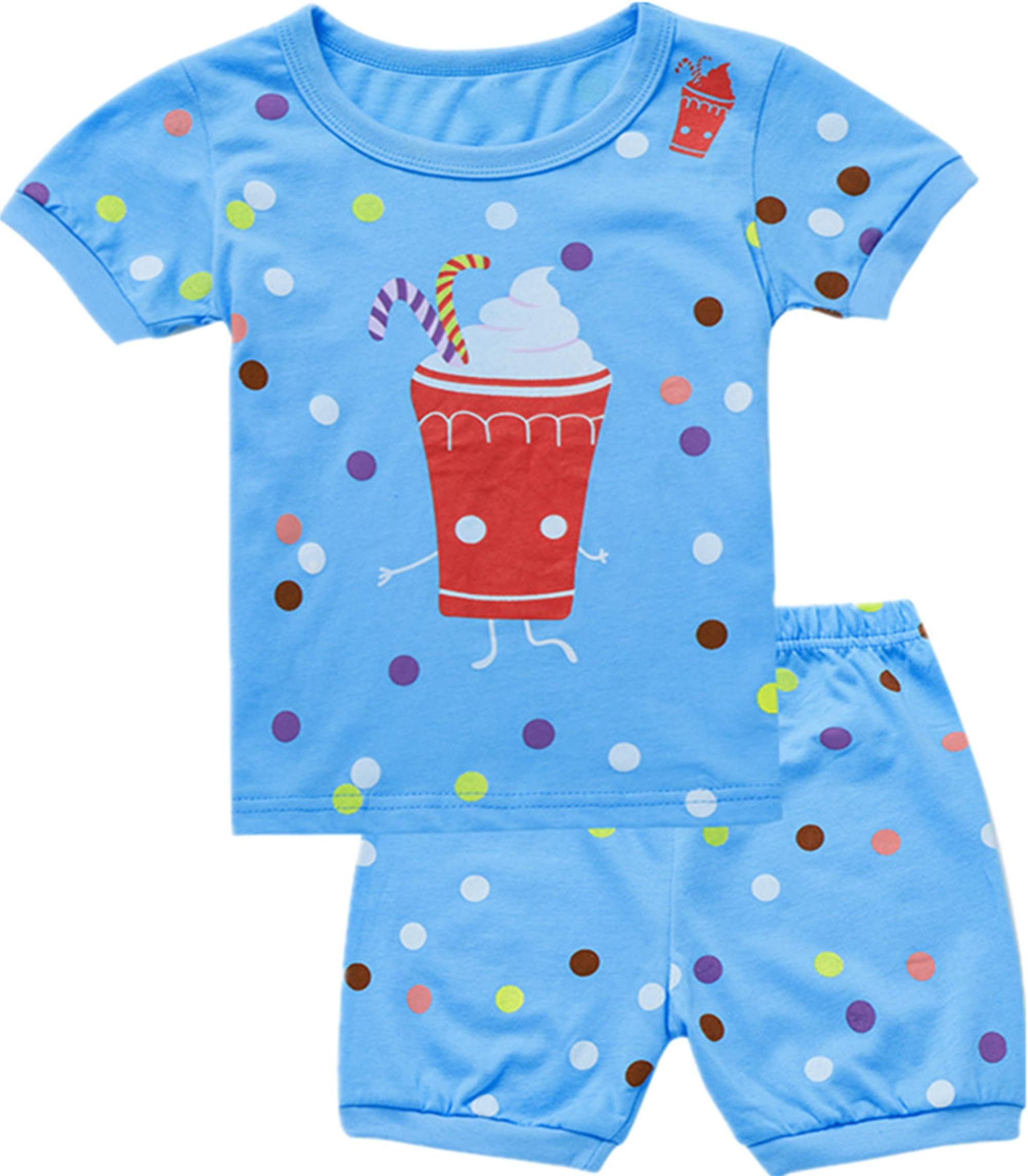 Qtake Fashion Girls Pajamas Set Summer Short Children Clothes 100% Cotton Kids Toddler Pjs Sleepwear Size 12M-12Years
