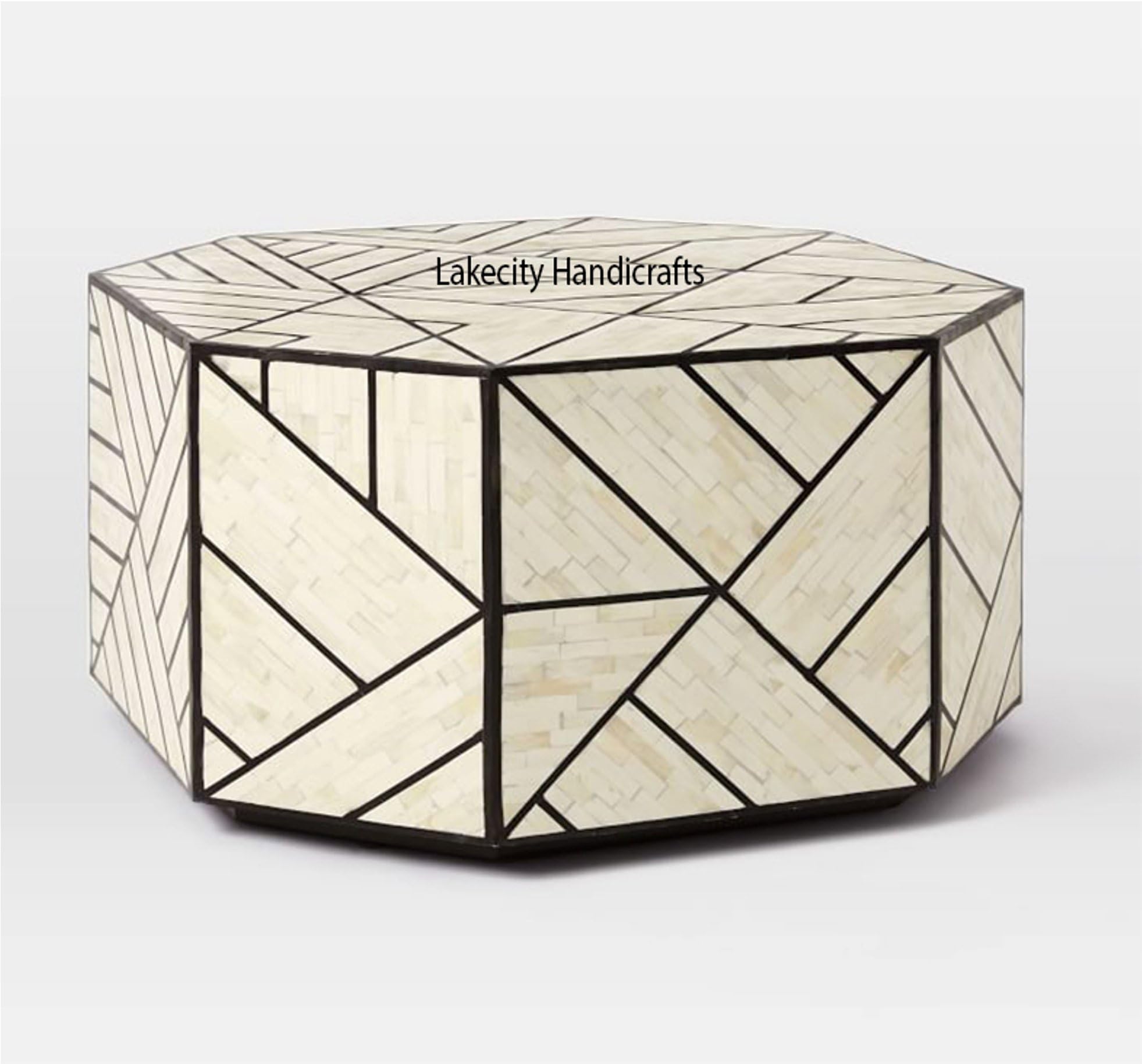 Bone Inlay Geomatric Design Coffee Table Off White Color