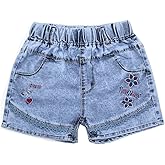 Peacolate 4-11Y Little&Big Girls Summer Denim Shorts Elastic Waistband Flower Ripped Jeans