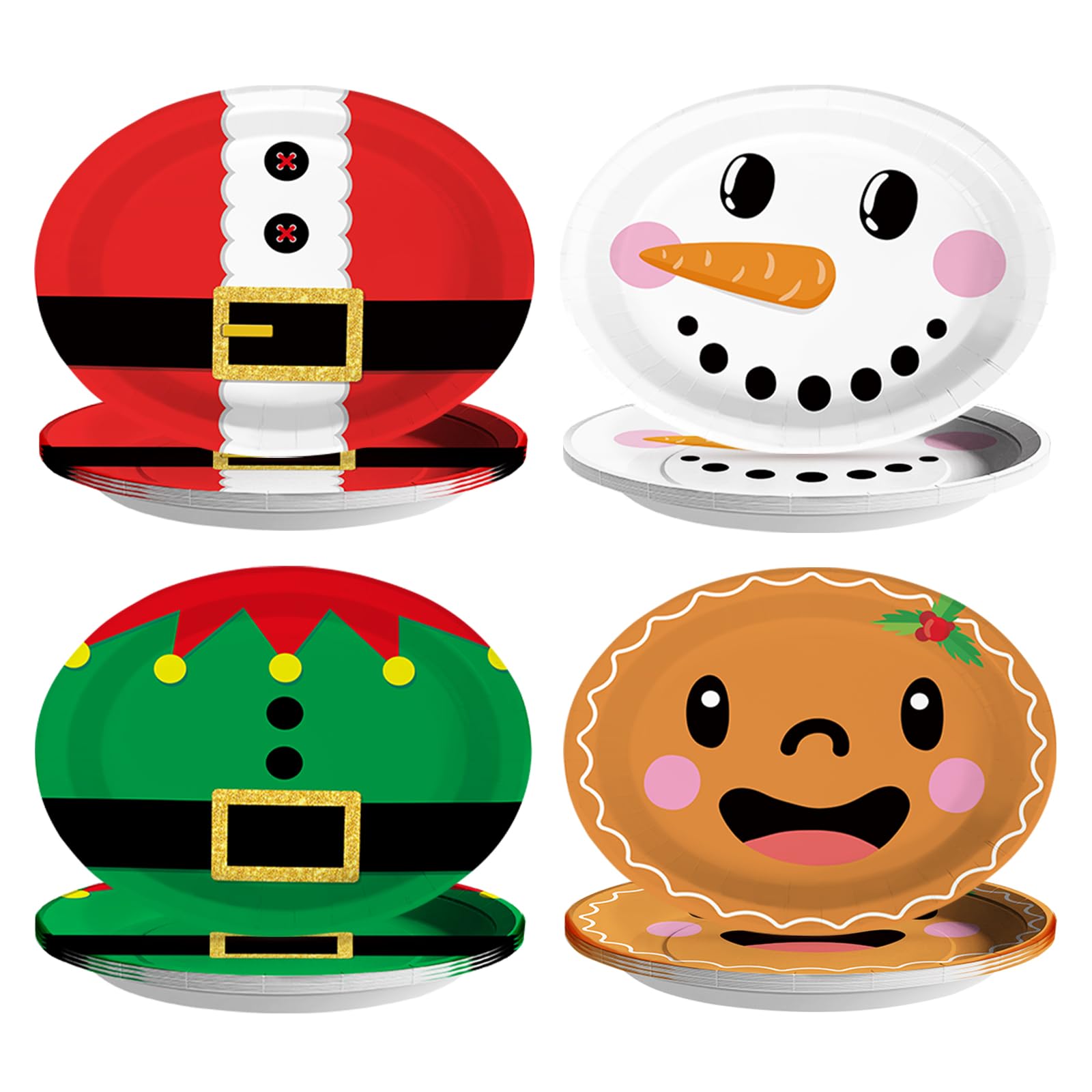 Photo 1 of 100 Pcs Christmas Oval Paper Plates 10" x 12" Large Cute Santa Xmas Dinner Plates Disposable Heavy Duty Claus Belt Snowman Gingerbread Plates for Christmas Winter Holiday Party Supplies Decorations