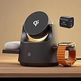 3 in 1 Wireless Charging Station for Apple Devices, PDMAX Qi Mag-Safe Charger Stand & RGB Light, Fast Charging Station for iPhone 17 PRO MAX,16,15 Series&iWatch&Air Pods, Grey(33W Charger Included)