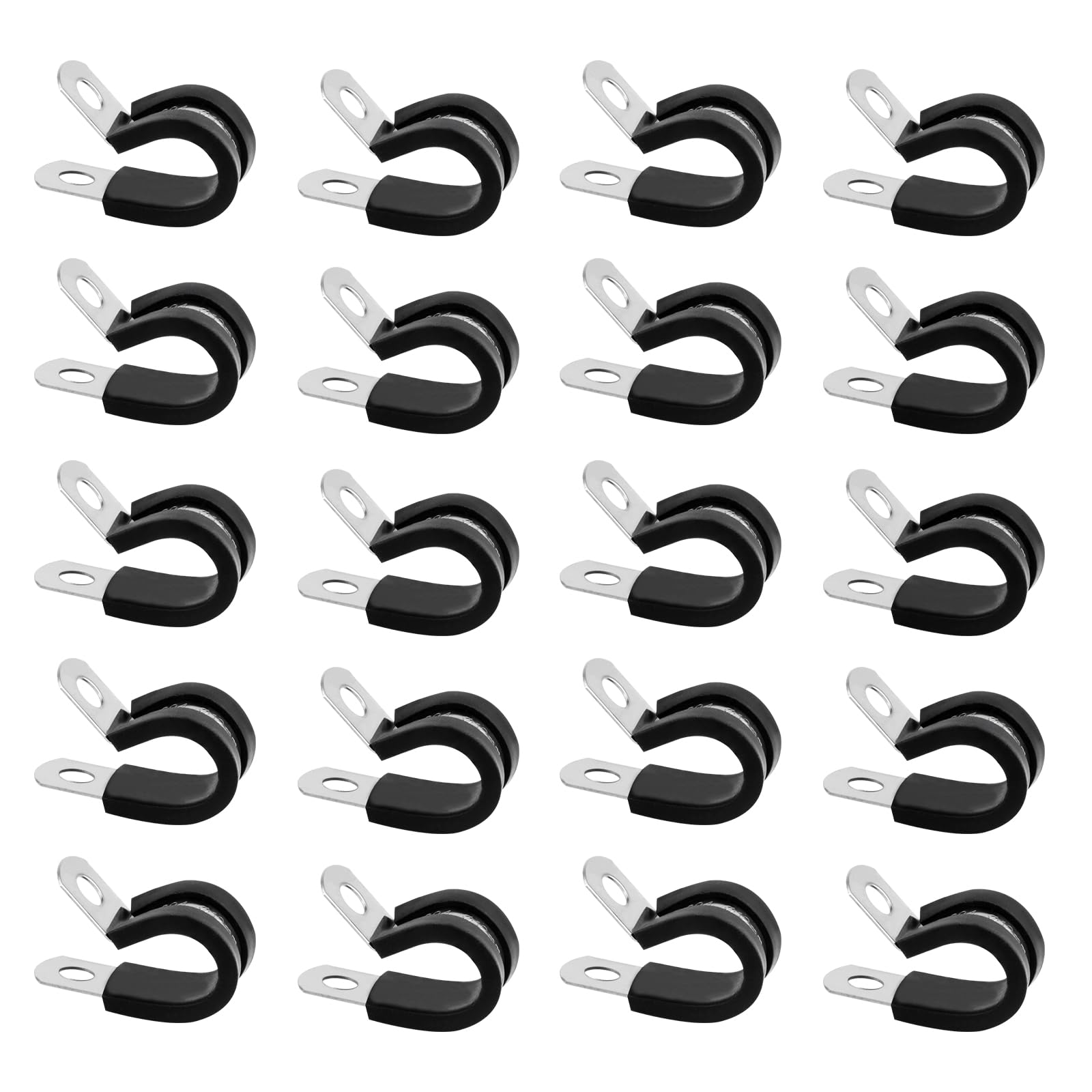 Stainless Steel Rubber Lined P Clips Assorted, 20 Pcs 10mm Hose Pipe Clamps, Hose Conduit Clips, Rubber-Lined P-Clips Metal Wire Cable Clamps for Cable, Cord, Wire, Tube - 10mm — image 1