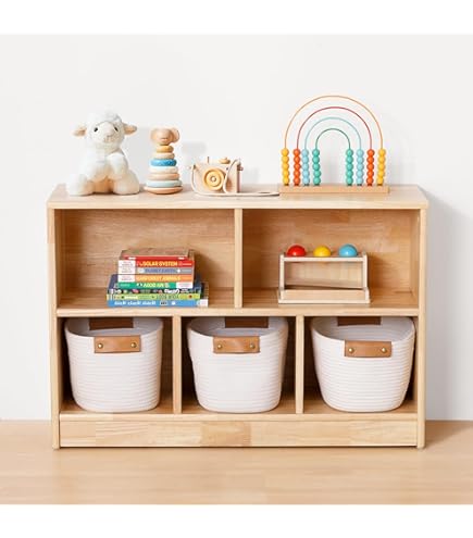 OOOK Rubber Wood 5-Compartment Montessori Shelf, 43.3