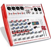 Audio Mixer,Kmise 6 Channel Sound Mixer with 99 Sound Effects for PC Portable Sound Mixing Console with BT USB Recording Inpu