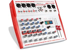 Audio Mixer,Kmise 6 Channel Sound Mixer with 99 Sound Effects for PC Portable Sound Mixing Console with BT USB Recording Inpu