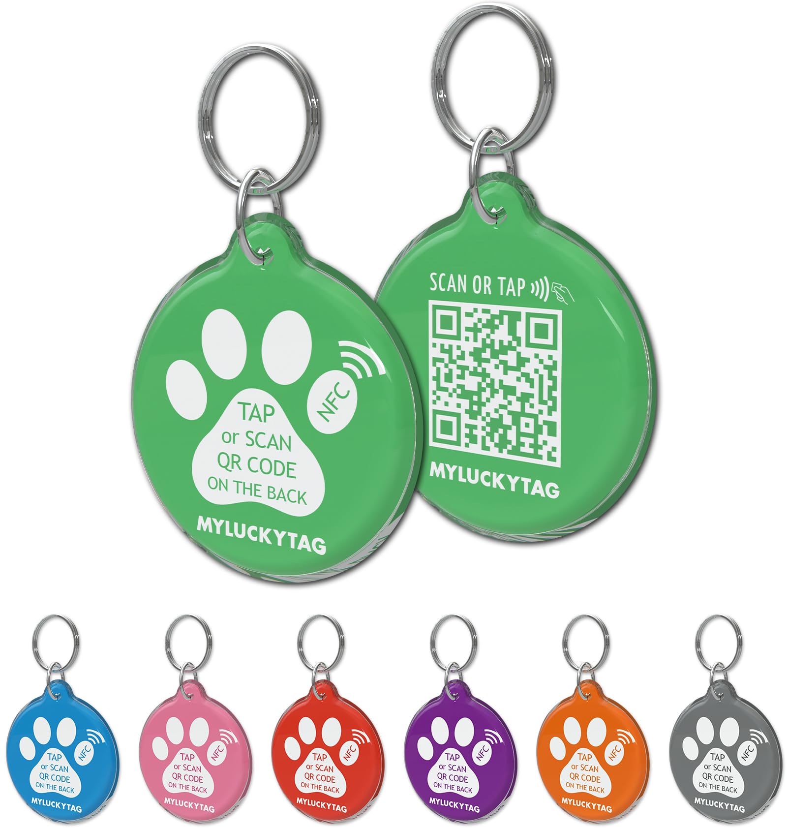 MYLUCKYTAG NFC & QR Code Smart Pet ID - Personalized Dog/Cat Tag, Online Pet Profile, Location Alerts, Durable & Quiet
