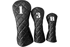 WTLJQQY Golf Club Covers Include Driver Headcover,Fairway 3 Wood Head Covers and Hybrid Headcover - Premium Synthetic Leadther Black Or White Golf Head Covers for Woods and Driver, Golf Gifts for Men