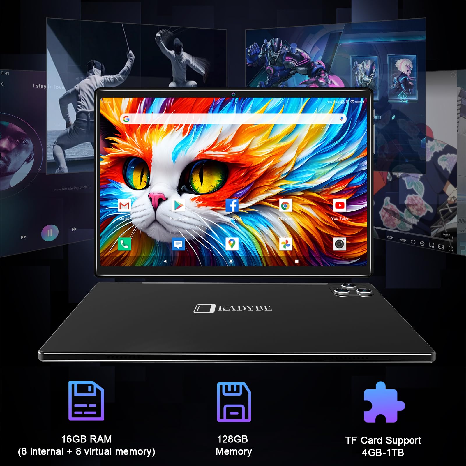 Tablet 10.1 Inch Android 13 Tablets 2025 Latest Android Tablets 128GB ROM+16GB RAM (8+8 Virtual), 2 in 1 Tablet with Keyboard, Powerful Octa-Core+13MP Camera, 1TB TF Expandable, FHD WiFi Tableta PC