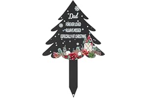 BUoonyer Christmas Stake Graves Cemetery Decorations - Dad Metal Memorial Grave Markers, Father Graveyard Sympathy Plaque, Xmas Tree Cardinals Remembrance Graveside Burial Decor Sign for Outdoor Yard