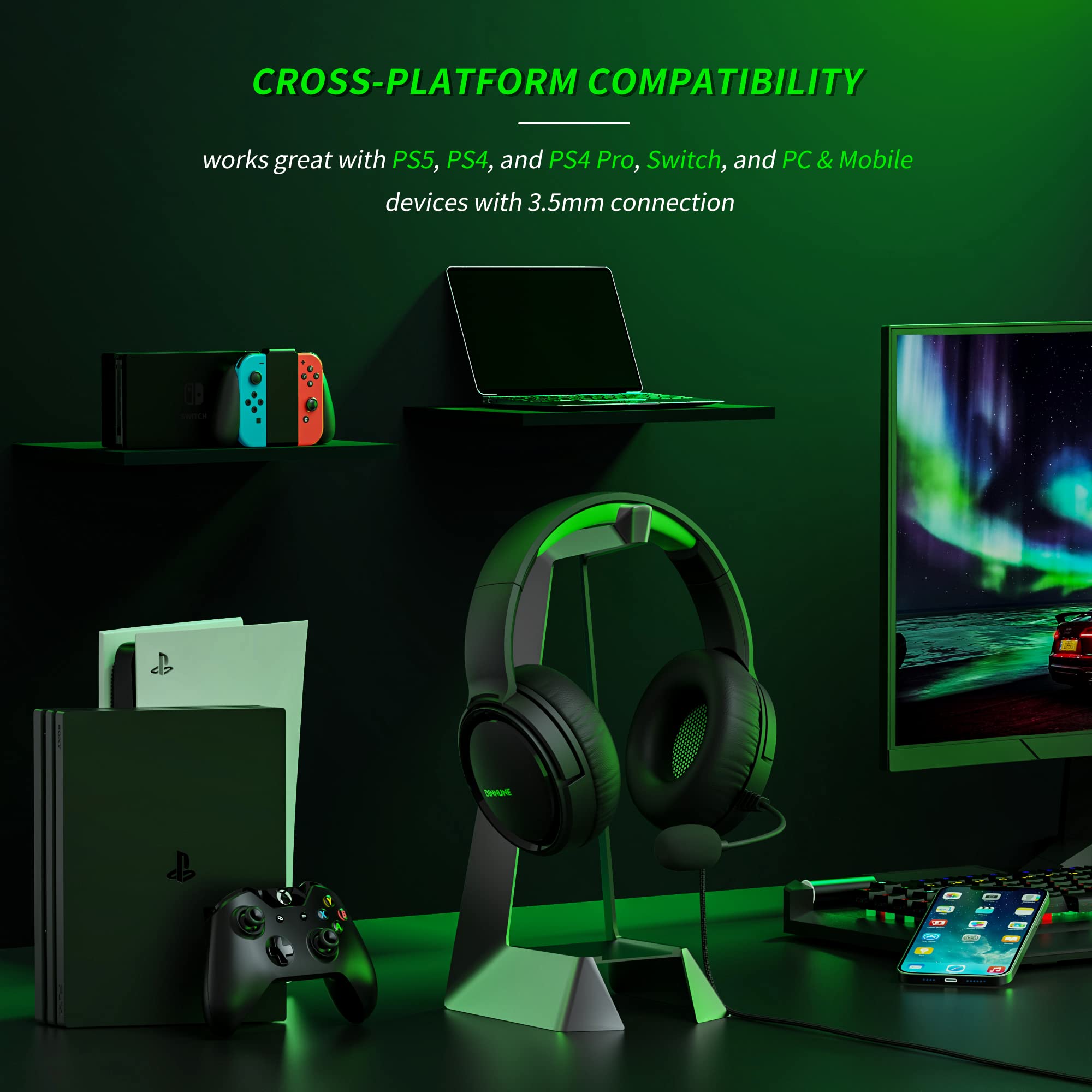 BINNUNE Gaming Headset with Mic for Xbox Series X|S Xbox 1 PS4 PS5 PC NS, Wired Audifonos Gamer Headphones with Microphone for Xbox 1 PS 4|5