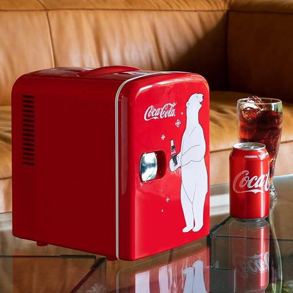 COCA-COLA 12V PORTABLE 4L COOLER/WARMER, AC/DC POWERED, POWER CORDS INCLUDED, COMPACT TRAVEL SPEAKER AND PERSONAL MINI-FRIDGE, UNIQUE GIFT FOR MUSIC-LOVERS