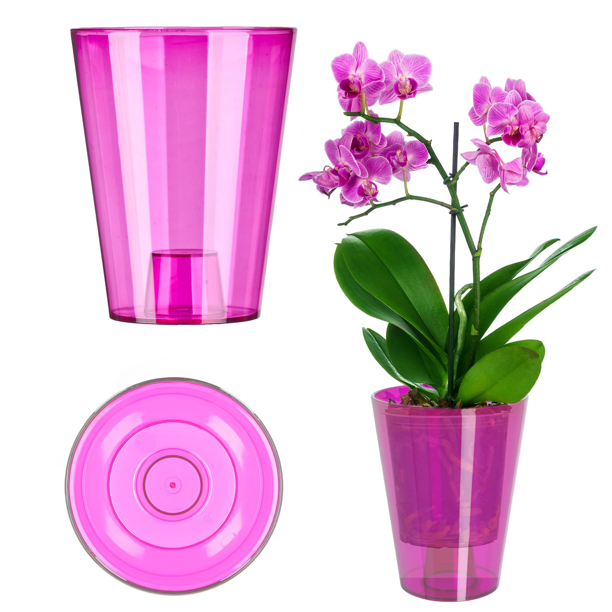 KADAX Orchid Pot, Plastic Flowerpot in Several Colours, Lightweight Plant Pot in Multiple Sizes, Elegant Pot for Living Room, Office and Bedroom (⌀12 cm, Round, Pink)