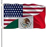 Double-Sided America and Mexico Friendship Flag 3x5 FT with 19.69FT Ribbon - USA & Michoacán Mexican Flag Banner, Double Stitched with Brass Grommets for Indoor Outdoor Decor