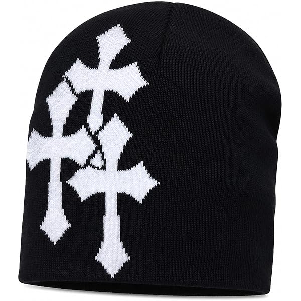Fashion Knit Beanie with Cross Pattern Y2K Unisex Soft Jacquard