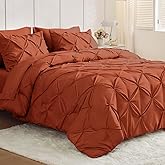 JOLLYVOGUE Queen Comforter Set 7 Pieces - Bed in a Bag Queen for All Season, Pintuck Bedding Comforter Sets with Comforter, Flat Sheet, Fitted Sheet and Pillowcases & Shams, Burnt Orange