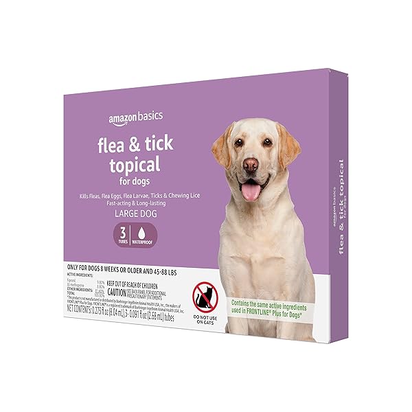AMAZON BASICS FLEA AND TICK TOPICAL TREATMENT FOR LARGE DOGS (45-88 POUNDS), UNSCENTED, 3 COUNT (PREVIOUSLY SOLIMO)