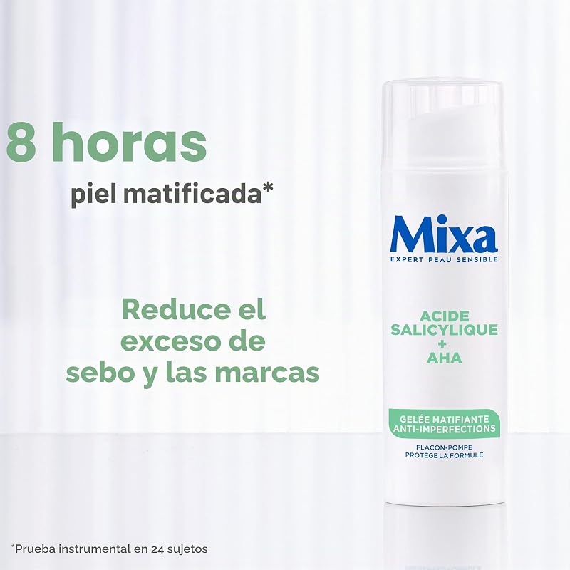 - Gel matificante anti-impurezas com ácido salicílico + AHA – Pele oleosa e acne – Controlo do sebo – Textura leve e refrescante do sorvete – Frasco de bomba antioxidante – 50 ml