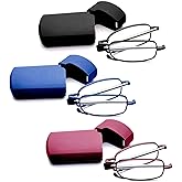 GOOSEN Reading Glasses Men Women, Pocket Wallet Purse Compact Hard Cases Folding Readers, Blue light Glasses Spring Hinge