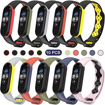 BDIG 10PCS Correa Compatible para Xiaomi Mi Smart Band 5 Pulsera Amazfit Band 5, Silicona Reloj de Recambio Brazalete Coloridos Correas para Xiaomi Mi ...