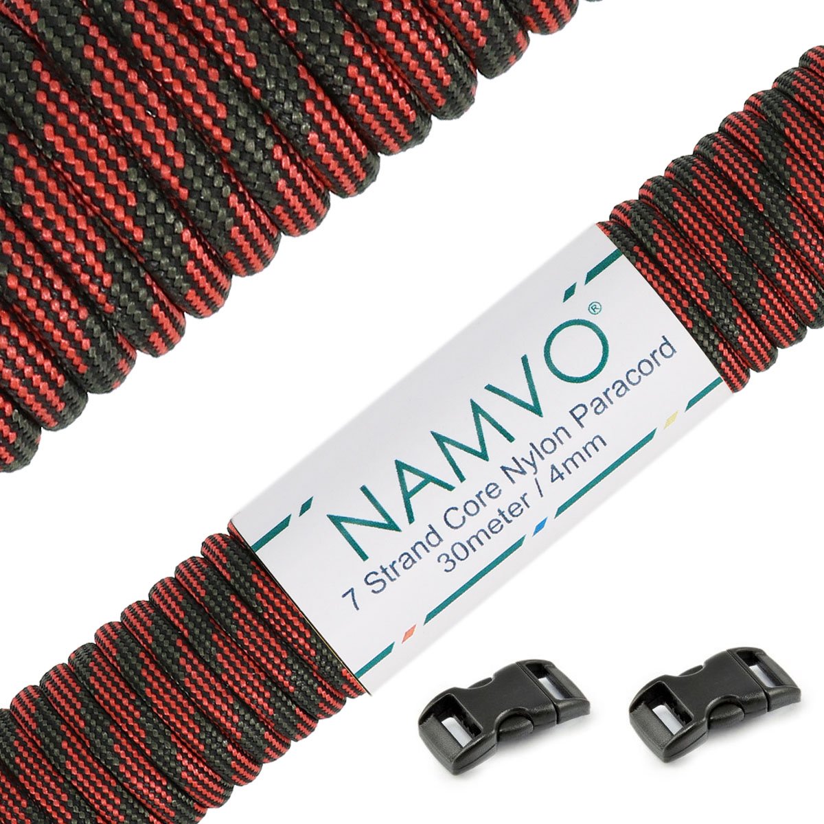 Namvo 550 Paracord Mil Spec Type III 7 strand parachute cord Total Length 100ft / 30 Meters, Red Camo