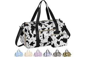 Pritent Gym Bag for Women with Shoe Compartment, Sport Gym Tote Bags Waterproof Travel Duffle Carry on Weekender Overnight Bag for Hospital Yoga Beach Maternity Mommy 20inch Cowprint