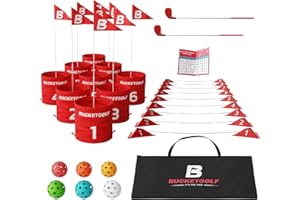 bucketgolf Game 9 Hole Bundle with Clubs - Outdoor Golf Game for All Ages Adults, Kids, Family. Play Golf Anywhere Yards, Beach, Park, Backyard Game. (2 Clubs (2 RH))