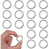 JIEYAO 16 Pcs Spring O Ring Clip Keychain, Stainless Steel Round Carabiner, Spring Ring Clasp Keyrings Snap Hook Buckle