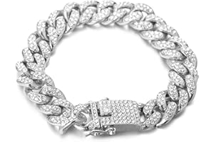 Halukakah Gold Plated Chains for Boys - TYCOON JUNIOR - Kid's 14MM Platinum Plated Cuban Link Chain Necklace Bracelet,Lab Diamonds Prong Set,Fits Ages 8-16 Y/O. with Giftbox