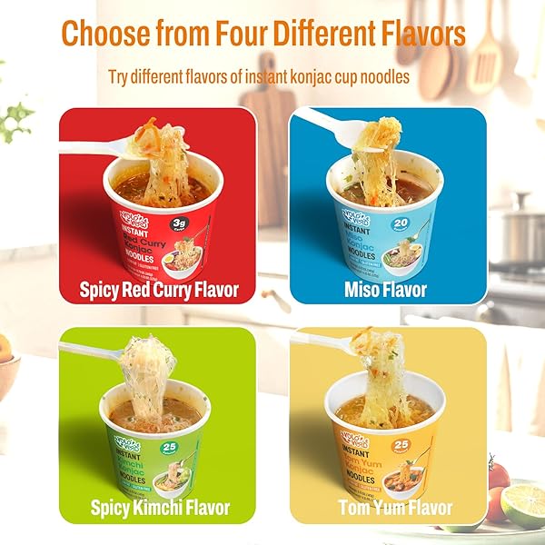 VOLO VERO KONJAC NOODLE INSTANT SOUP CUP TOM YUM FLAVOR, 6 PACKS, GLUTEN FREE, VEGAN, LOW CARB, LOW CALORIE, LOW SUGAR, KETO SHIRATAKI NOODLES ANGEL HAIR PASTA, HEALTHY DIET FOOD, HOLIDAY GIFTS