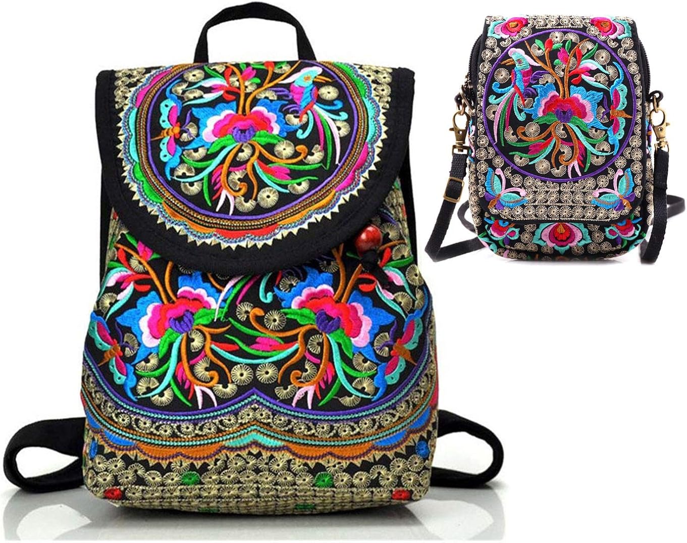 Goodhan Vintage Embroidered Women Backpack Ethnic Travel Handbag Shoulder Bag