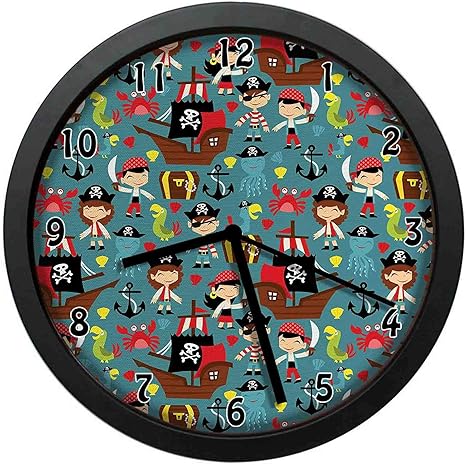 Amazon Co Jp レトロ海賊アドベンチャーキッズおとぎ話陽気な漫画のキャラクター壁掛け時計ミュート家の装飾電池式時計12インチ 30cm の イラスト ホーム キッチン