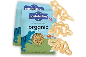 Pastabilities Organic Pasta for Kids - Dinosaur Pasta - Fun Shapes Bite-size, Family Size – Serves 4 Non-GMO Natural Wheat Pasta, All-Natural, Kosher Certified, Made in the USA, (2 Pack,11 Oz)